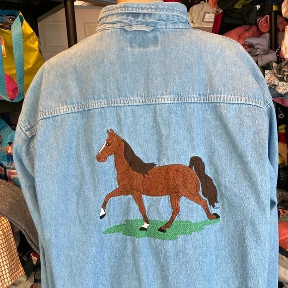 Y2K Sierra Pacific Denim Horse Embroidery Button Up Shirt Unisex Adult Size XL - Picture 6 of 7